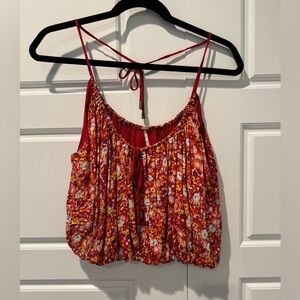 Free People Bubble Floral Cropped Strappy Tank Top Boho Womens Size Small